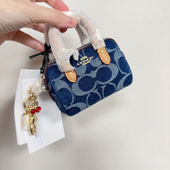 NEW Limited Coach CZ083 Mini Rowan Bag Charm In Signature Denim - Picture 1 of 7